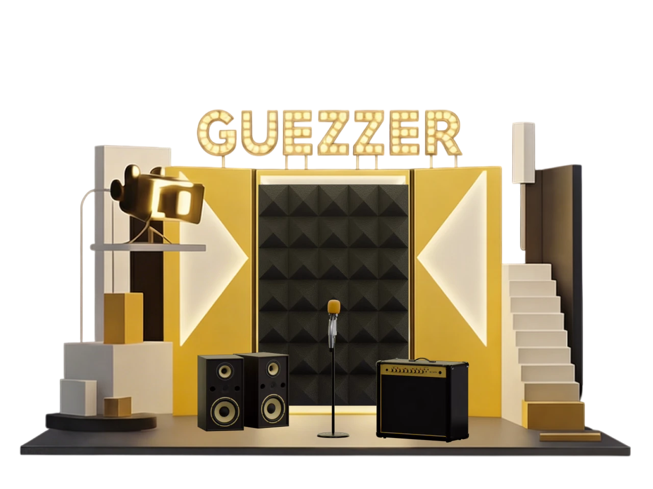 The Guezzer studio with a microphone on a stand, ready for solo practice